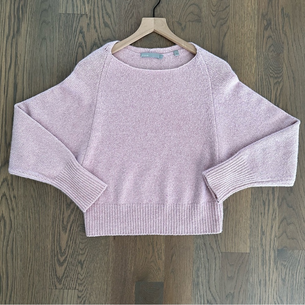 Vince Cashmere Cropped Boatneck Sweater in Pink Champagne Size Small